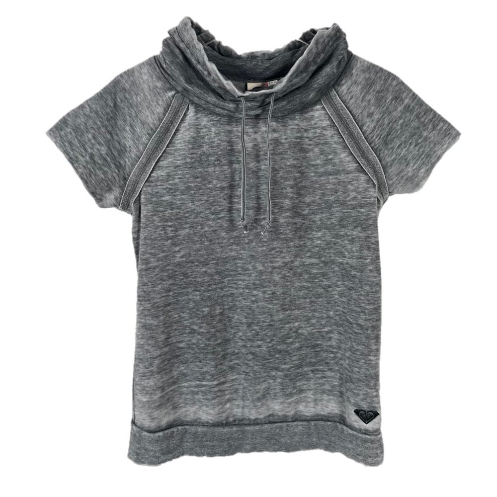 Roxy Drawstring Cowl Neck Raw Edge Short Sleeve Lightweight Sweatshirt Size S